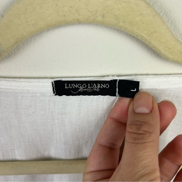 Lungo L'Arno 100% Linen made in Italy white linen & crochet lace open front L - Picture 7 of 9